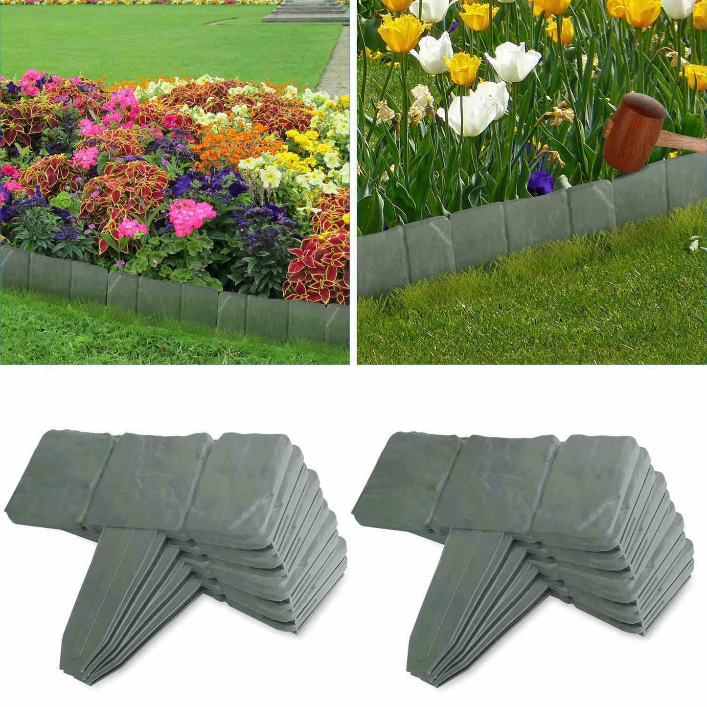 20 PCS Cobbled Stone Effect Plastic Garden Lawn Border