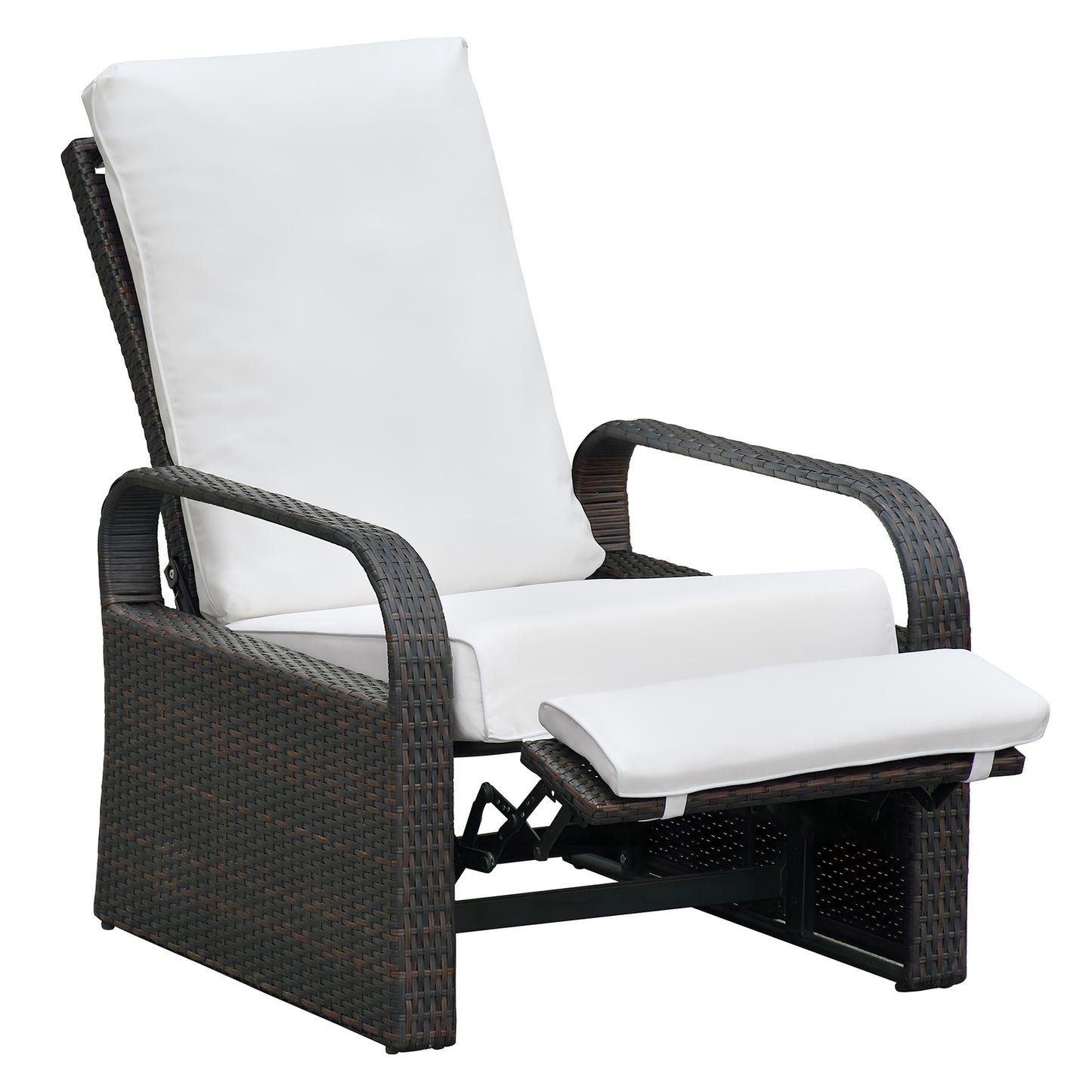 Outdoor Recliner Chair;  Automatic Adjustable Wicker Lounge Recliner Chair with 5.12'' Thicken Cushion