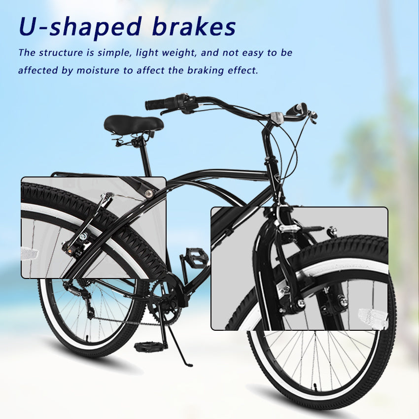 Multifunctional Adult Beach Cruiser Bike, 7-Speed Bike, Multi-Color, 26-Inch Wheels, Men's and Women's