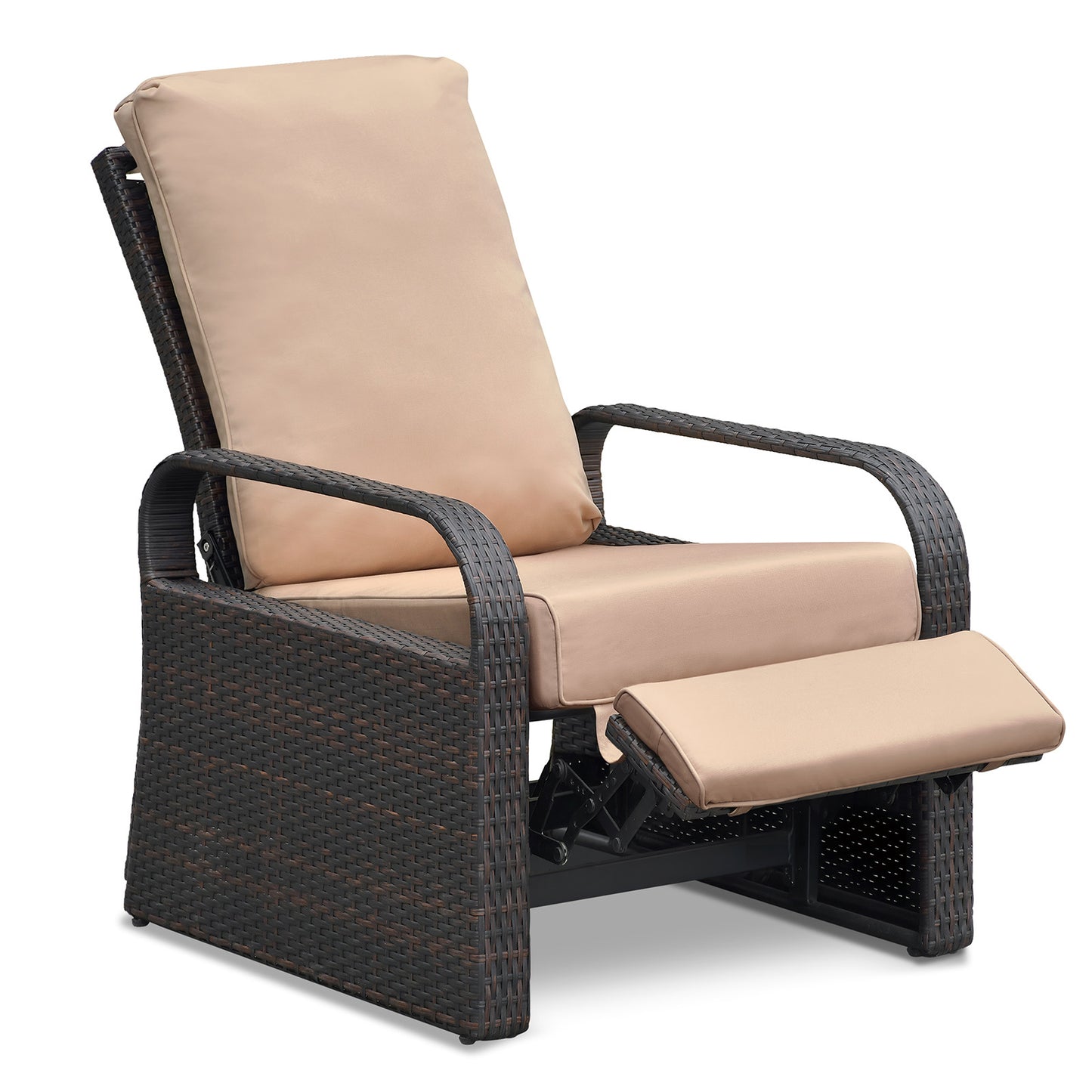 Outdoor Recliner Chair;  Automatic Adjustable Wicker Lounge Recliner Chair with 5.12'' Thicken Cushion