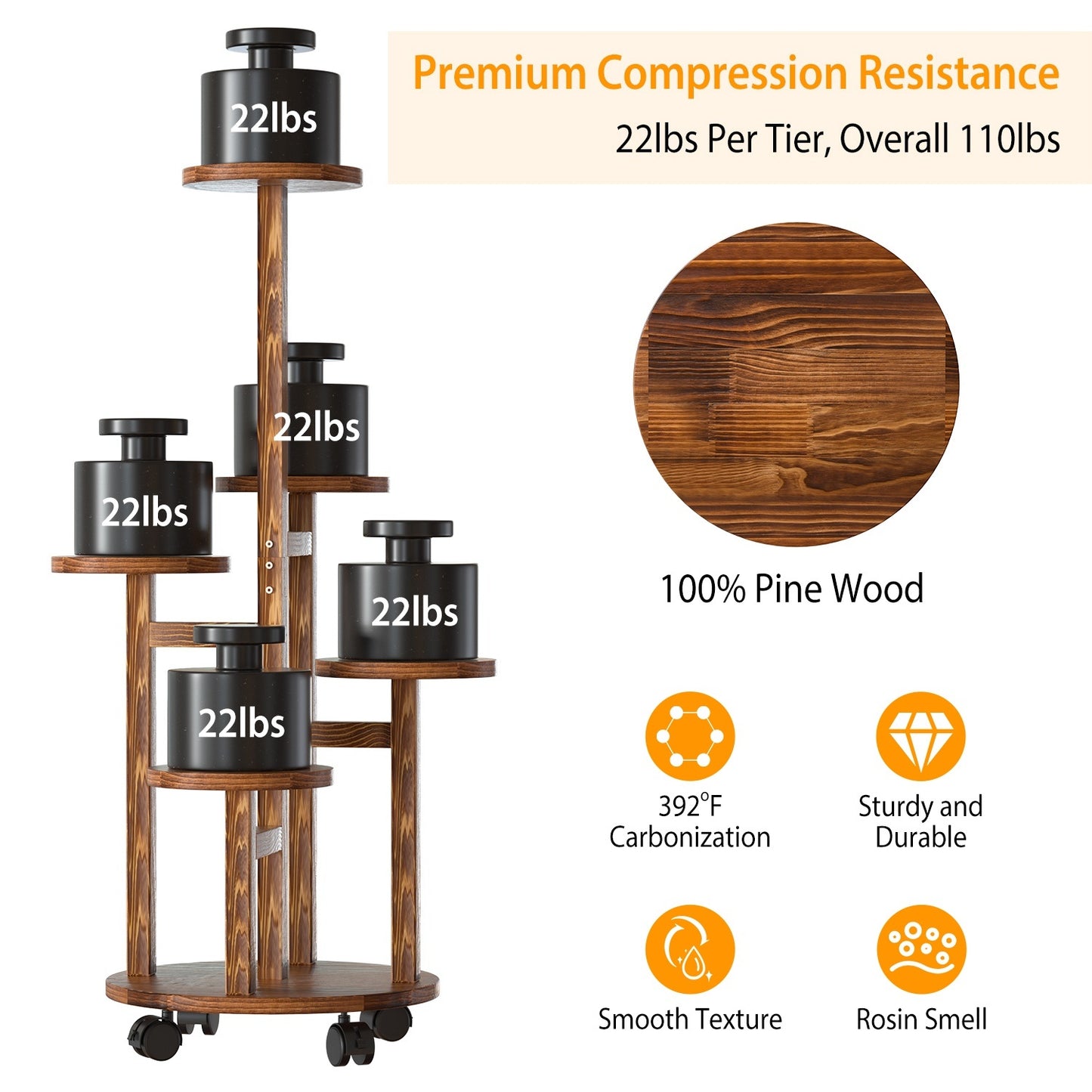 5 Tier Plant Stand with 4 Detachable Wheels