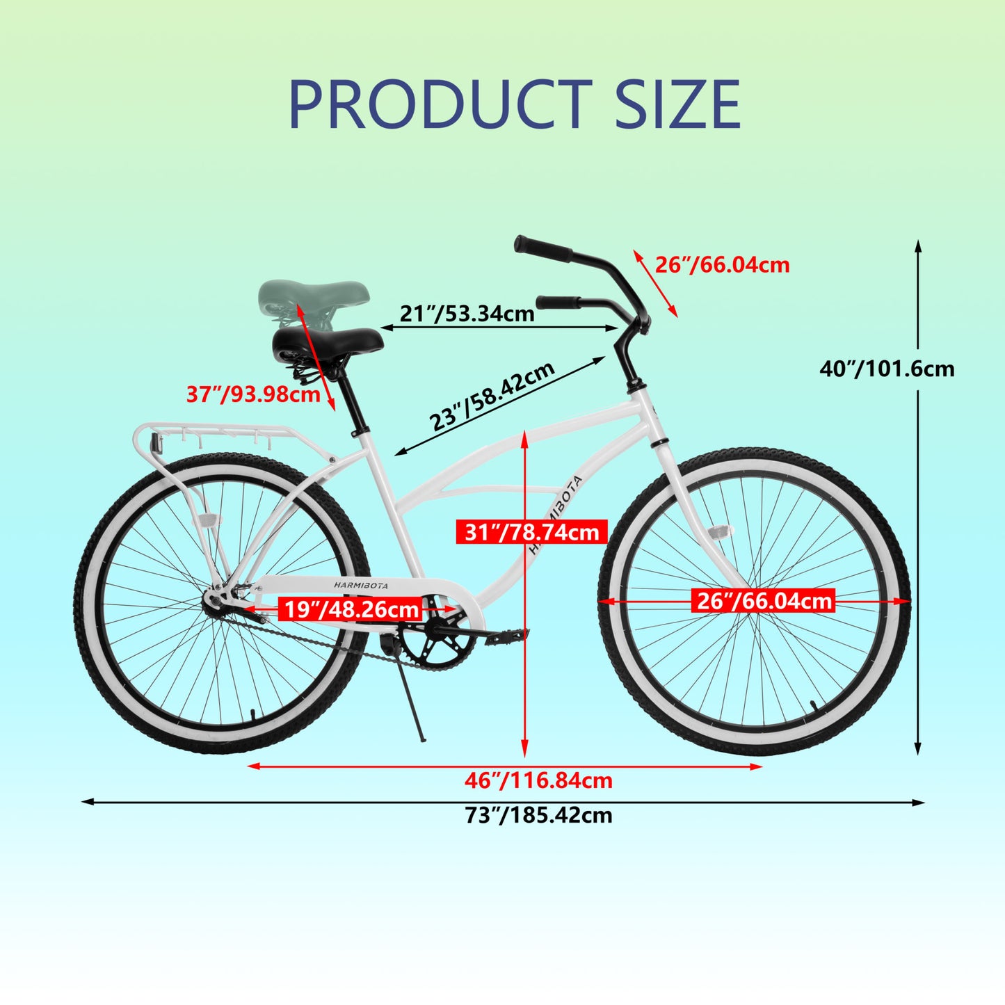 Multifunction 26 Inch Beach Cruiser Bike for Men and Women, Steel Frame, Single Speed Drivetrain, Upright Comfortable Rides, Multiple Colors