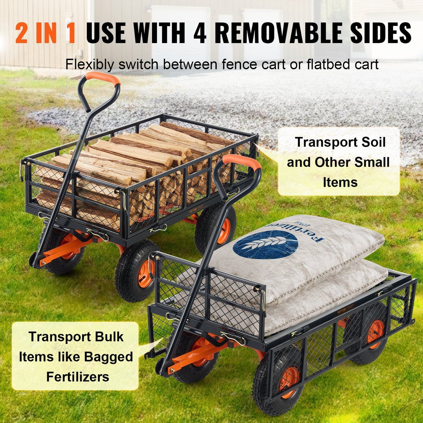 Dump Cart, Metal Garden Dump Cart with Easy to Assemble Frame