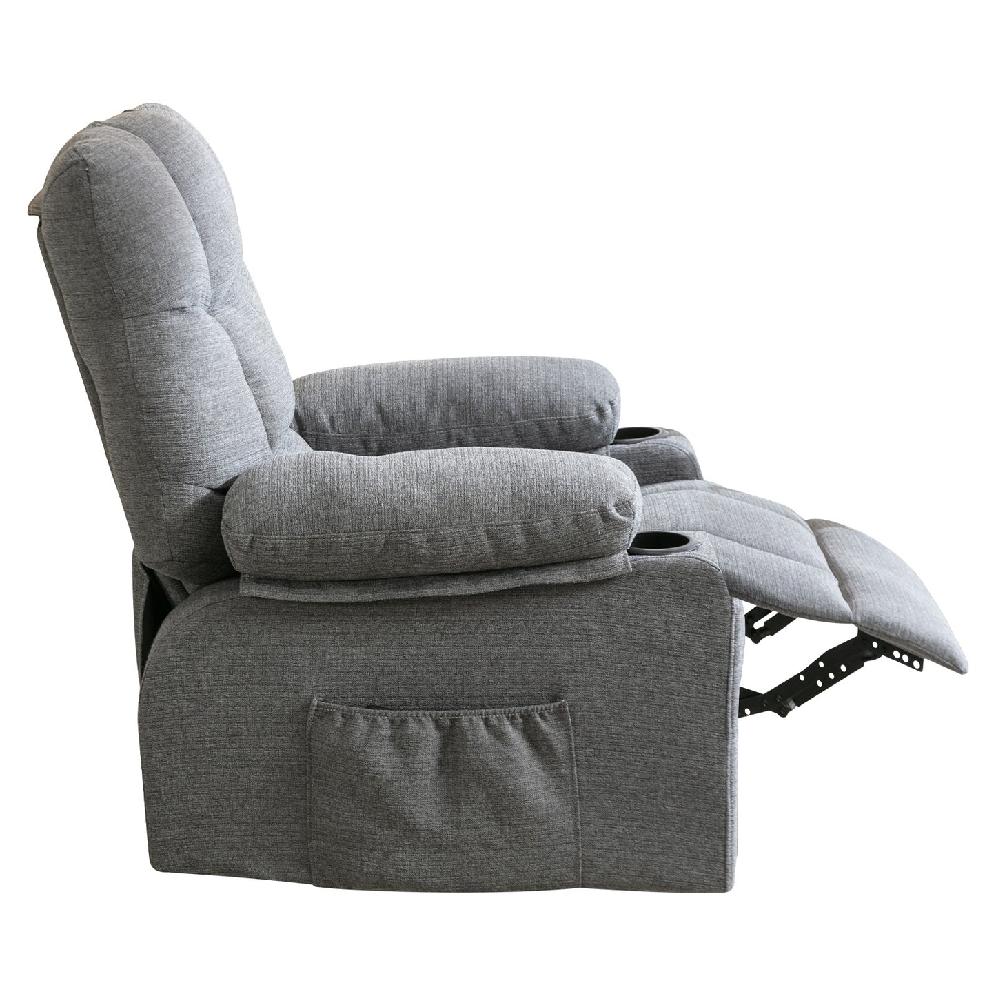 Recliner Chair Massage Heating sofa with USB and side pocket 2 Cup Holders (Grey)