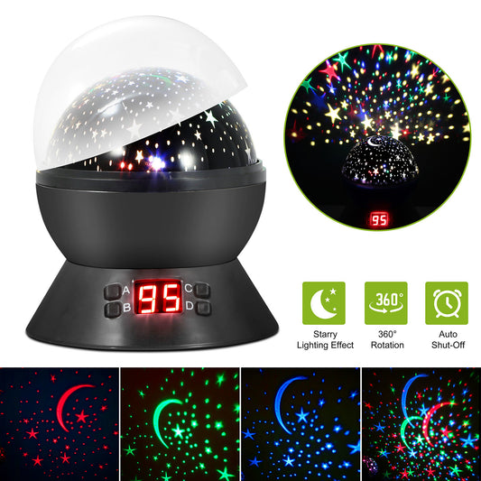 LED Projector Lamp Kids Night Light Star Moon Projection Night Lamp 360 Degree Rotation Timer