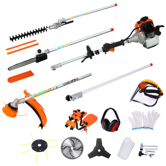 10 in 1 Multi-Functional Trimming Tool, 52CC 2-Cycle Garden Tool System with Gas Pole Saw, Hedge Trimmer, Grass Trimmer, and Brush Cutter EPA Compliant