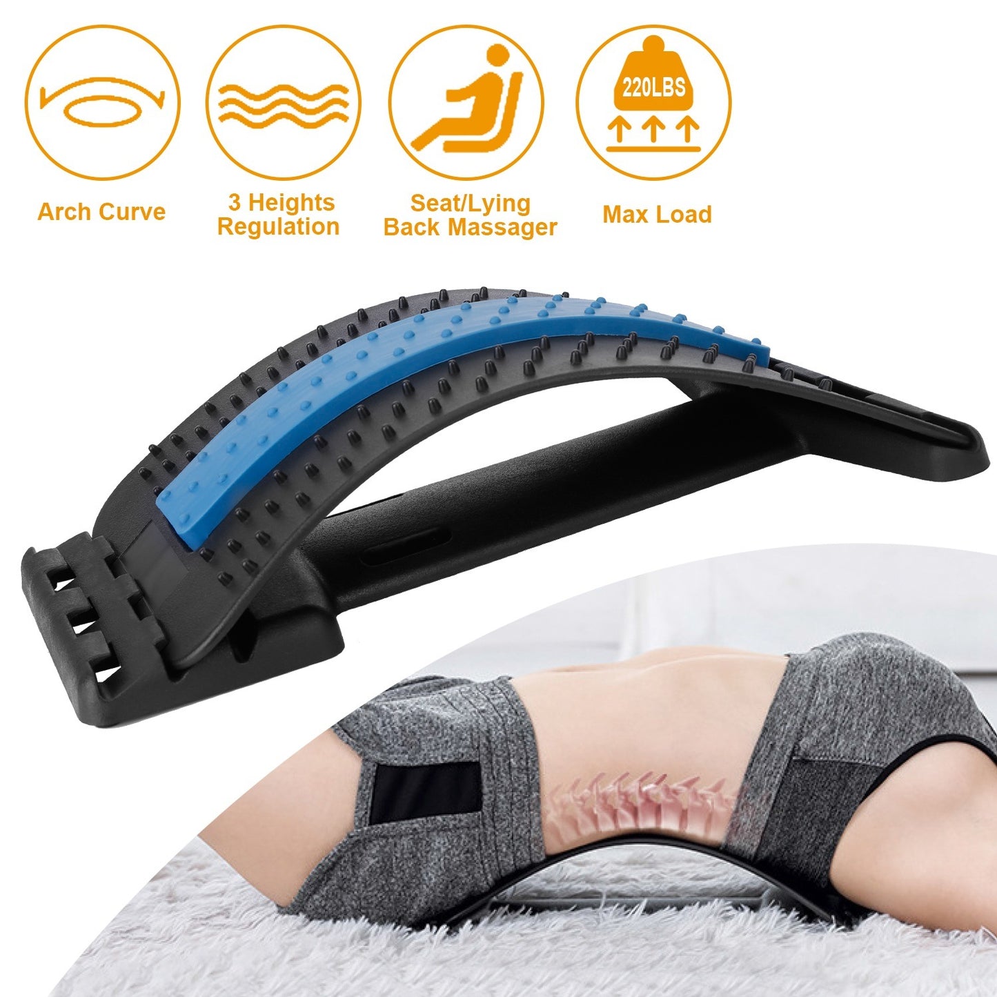 Back Massage Stretching Device Multi-Level Lumbar Spinal Support