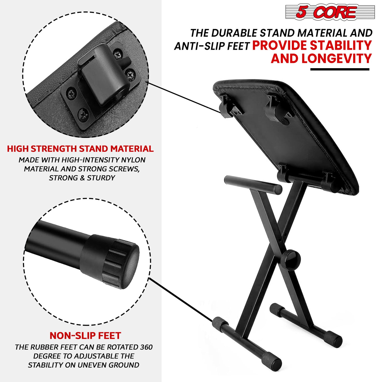 5 Core Keyboard Bench Pair X Style Piano Stool