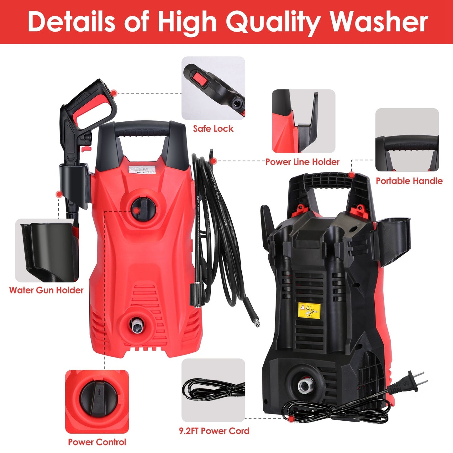 Electric High Pressure Washer 3000PSI Max 2.6GPM Powerful Car Washer