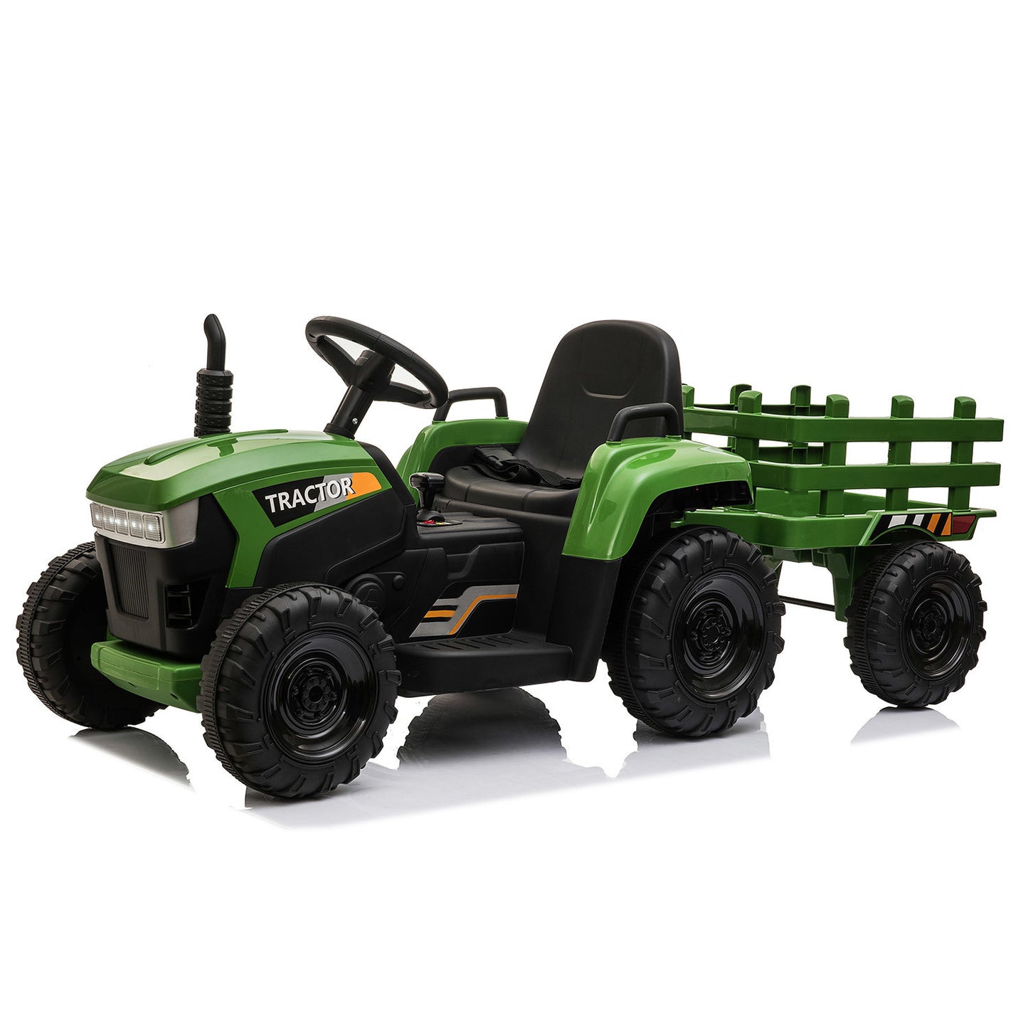 12V Kids Ride On Tractor with Trailer, Battery Powered Electric Car w/ Music, USB, Music, LED Lights, Vehicle Toy for 3 to 6 Ages, Dark Green