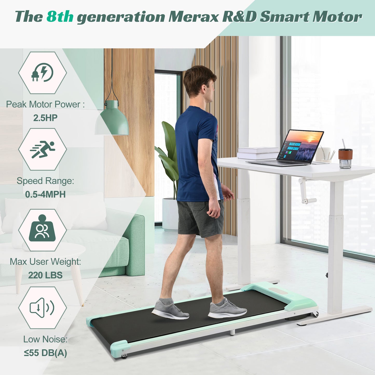 2 in 1 Under Desk Electric Treadmill 2.5HP, with Bluetooth APP and speaker, Remote Control, Display, Walking Jogging Running Machine Fitness Equipment for Home Gym Office