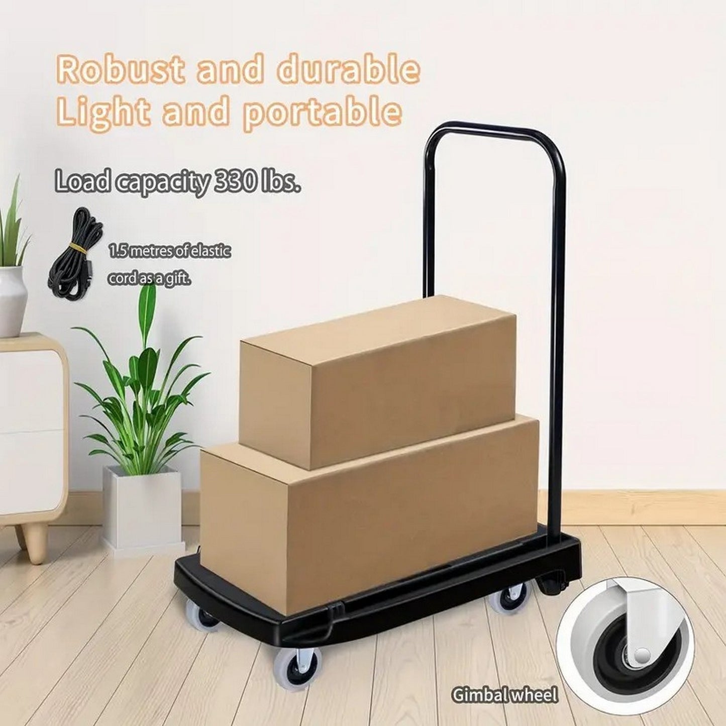 330 pound capacity black plastic steel body foldable trolley