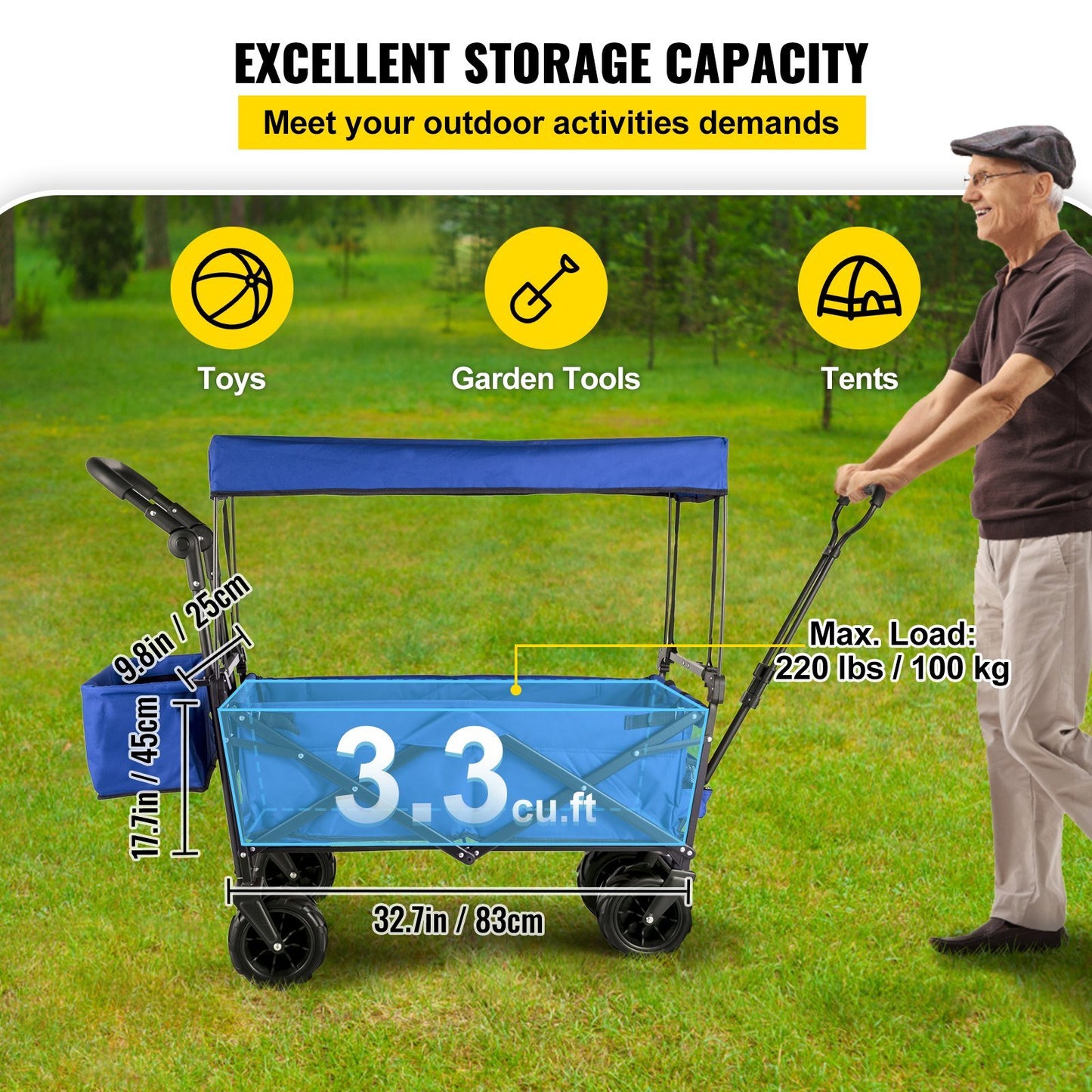 Extra Large Collapsible Garden Cart with Removable Canopy