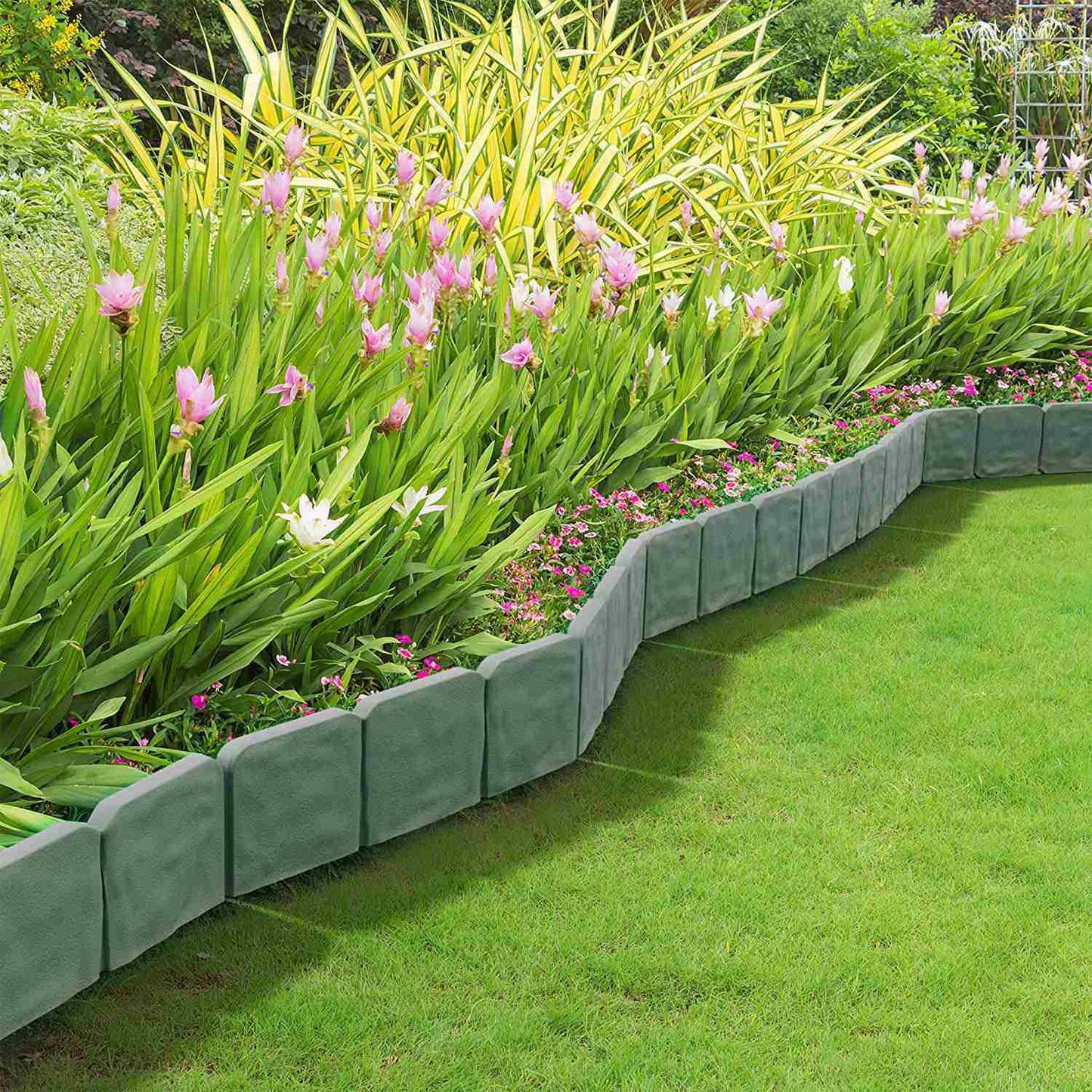 20 PCS Cobbled Stone Effect Plastic Garden Lawn Border