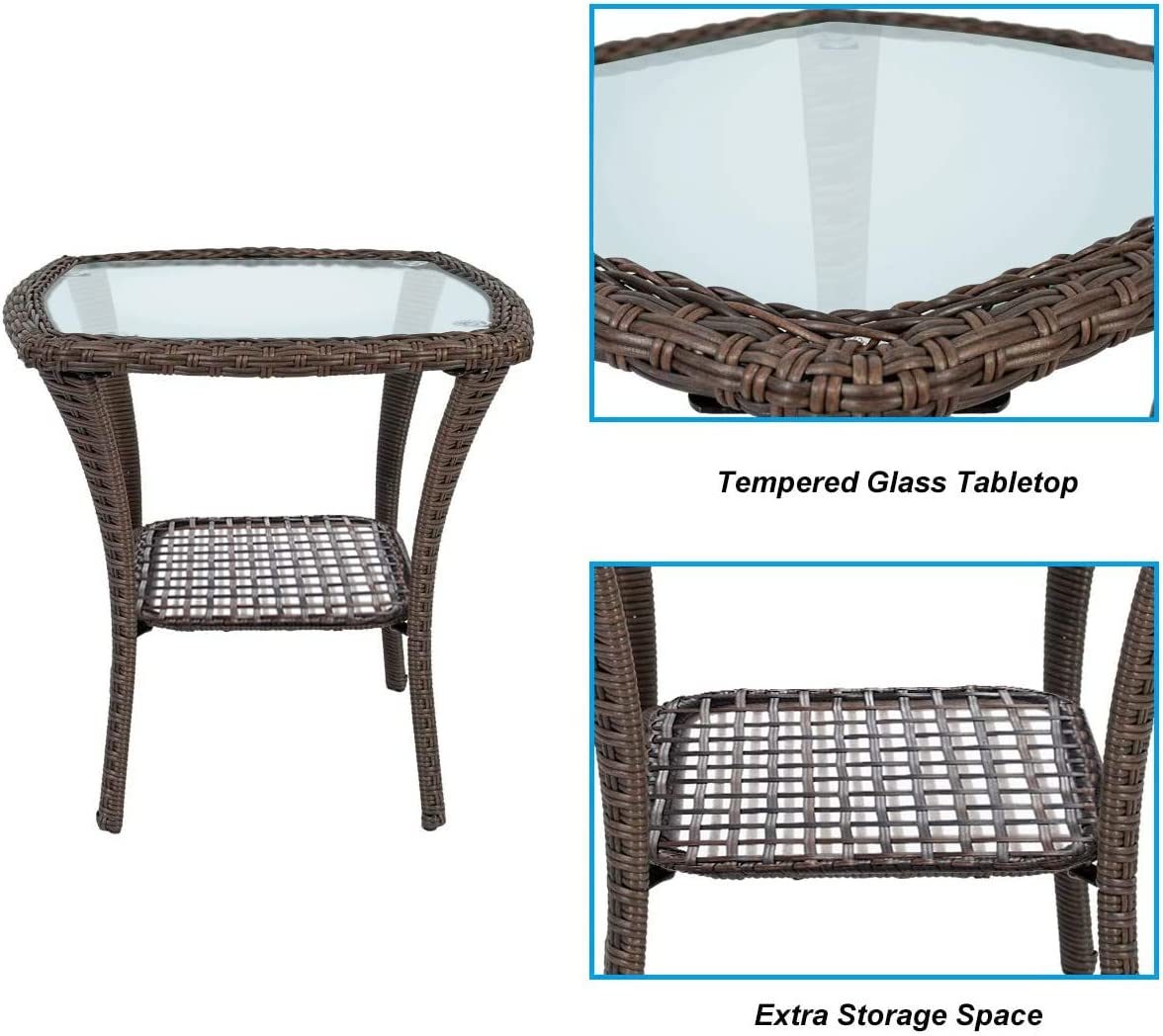 Outdoor Side Table;  Indoor Outdoor Glass Top Wicker Coffee Bistro Table