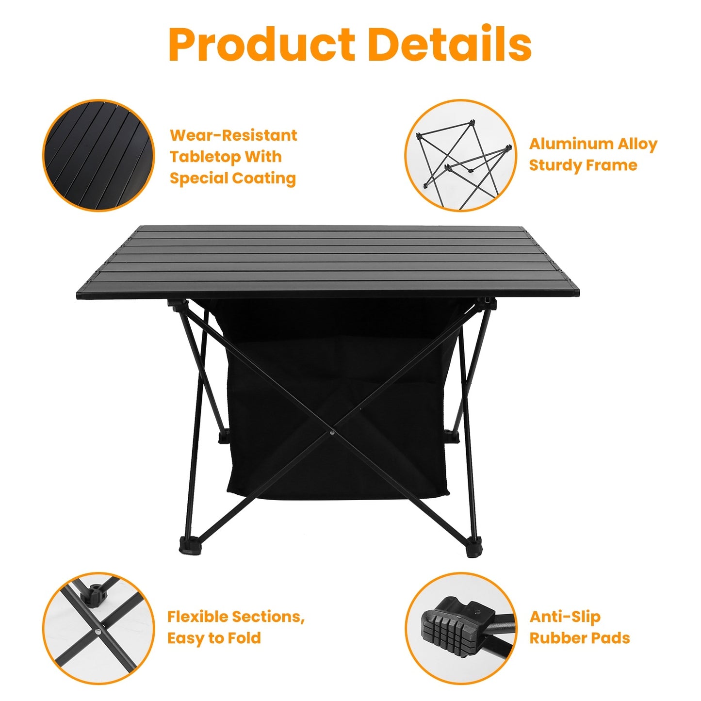 Rustproof Portable Aluminum Alloy Roll-Up Camping Table