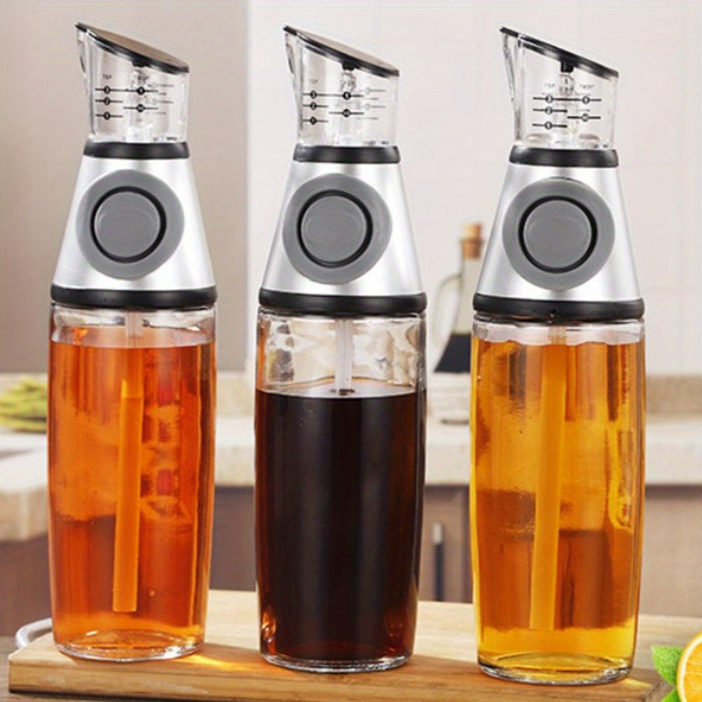 1pc Oil Dispenser Bottle; 17oz Olive Oil Dispenser Oil Sprayer; Clear Glass Refillable Oil And Vinegar Dispenser Bottle With Measuring Scale Pump For Kitchen; Cooking; Salads