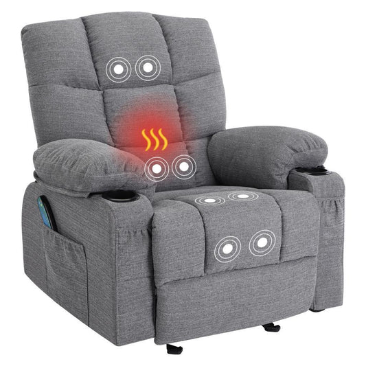 Recliner Chair Massage Heating sofa with USB and side pocket 2 Cup Holders (Grey)