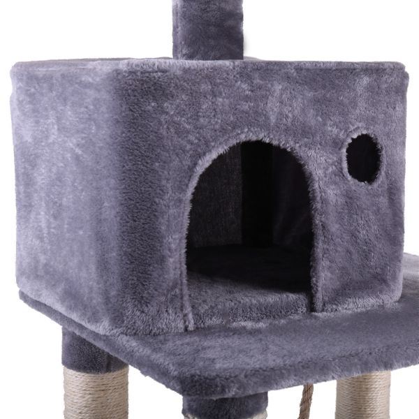 Multi-Level Cat Condo with Hammock & Scratching Posts for Kittens Tall Cat Climbing Stand with Plush Toys - light gray XH