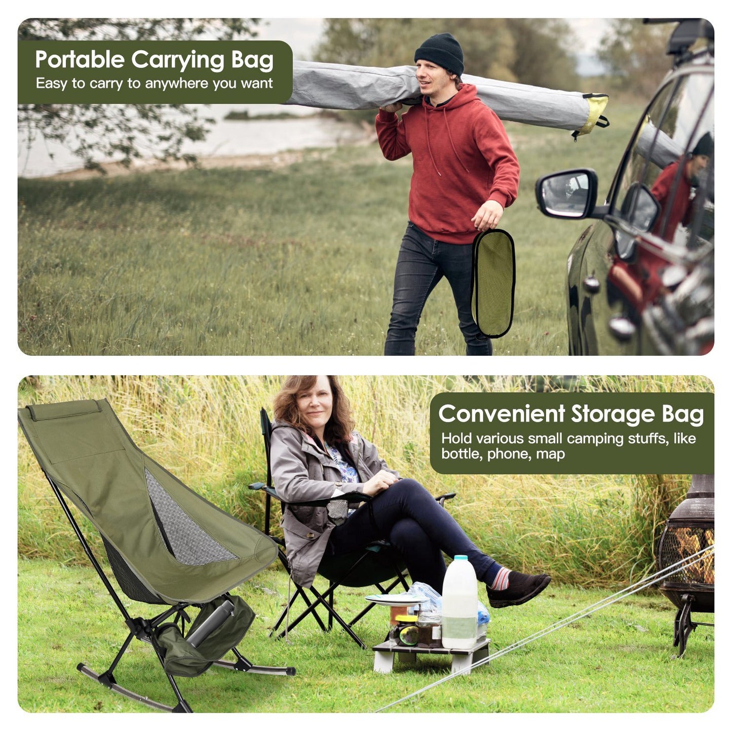 Portable Camping Rocking Chair 198LBS Weight Capacity