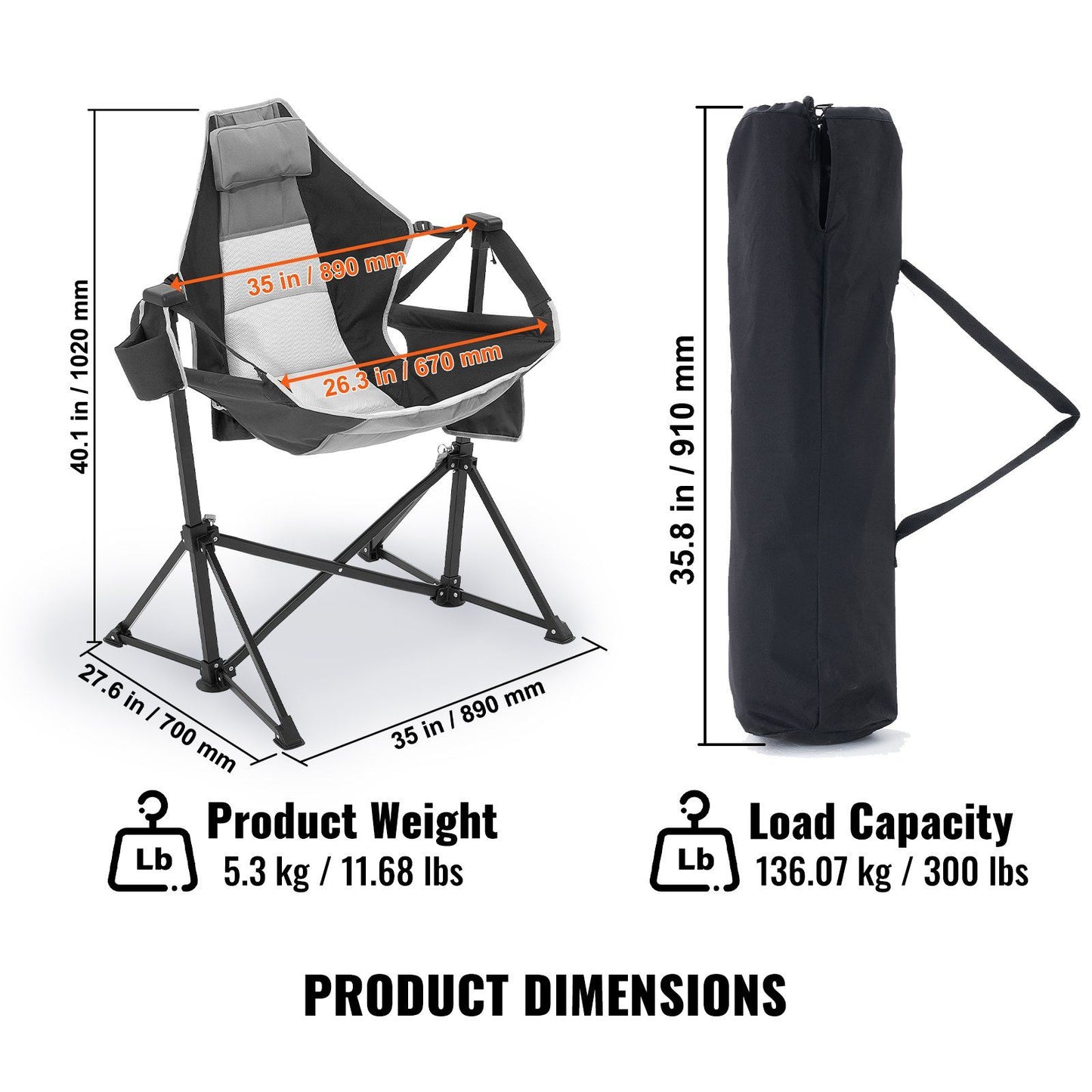 Camping Chair Hammock Chair 300 lbs Load Capacity Hammock Folding Chair