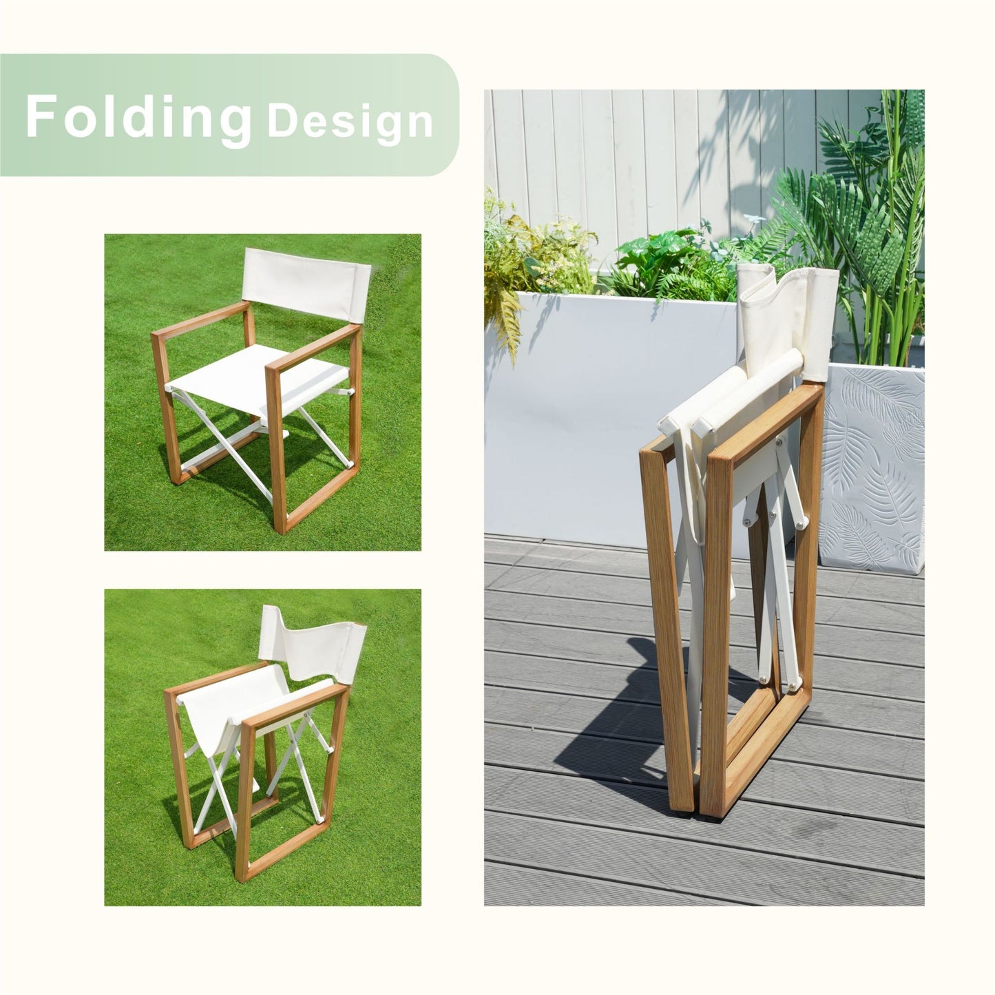 Set of 2 Aluminum Folding Director Chairs with Wood Grain Finish