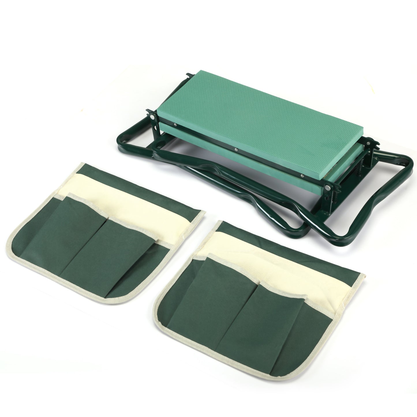 Outdoor 2-in-1 Garden Stool and Kneeler;  Garden Bench with Tool Bags;  Kneeling Pad;  Gift for Parent;  Portable;  Green