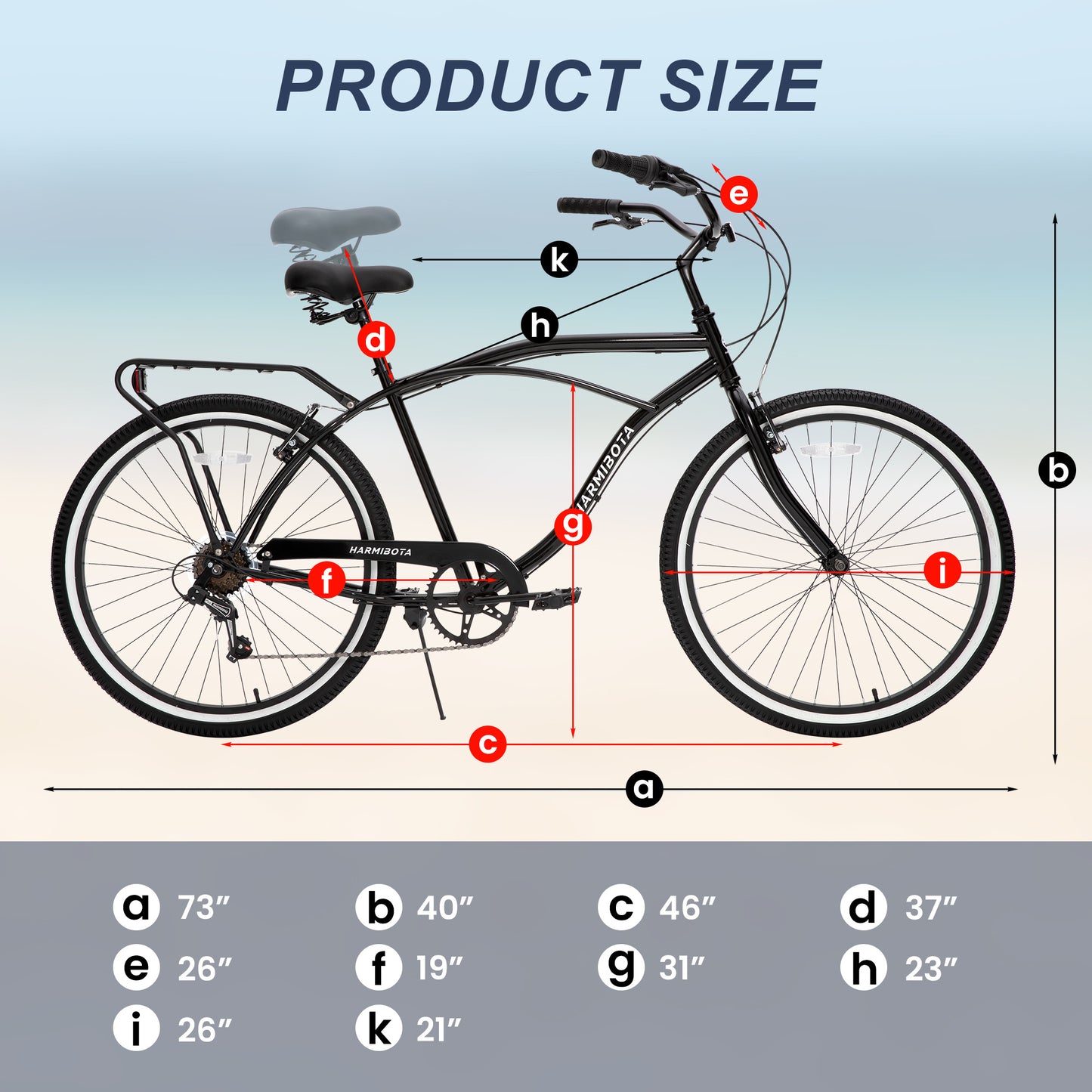 Multifunctional Adult Beach Cruiser Bike, 7-Speed Bike, Multi-Color, 26-Inch Wheels, Men's and Women's