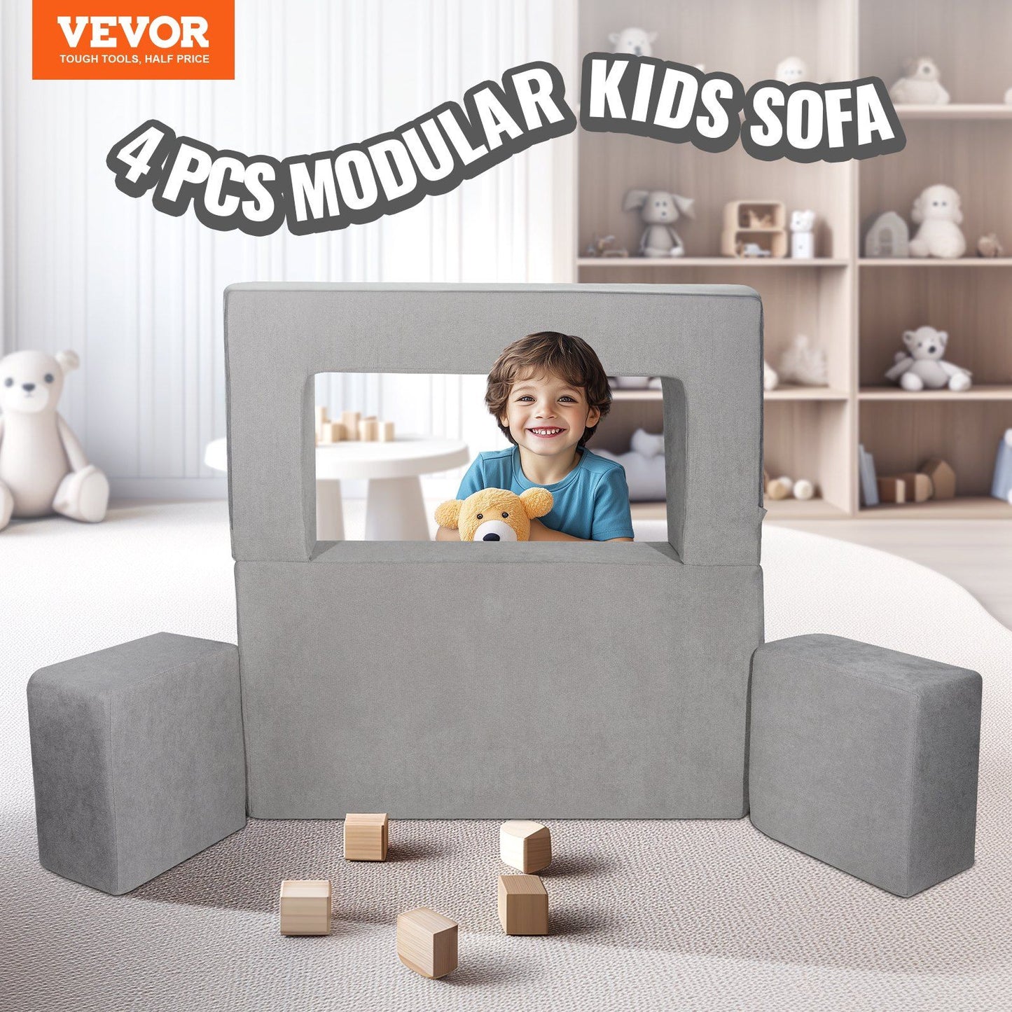 Kids Couch, 4Pcs Modular Kids Play Couch