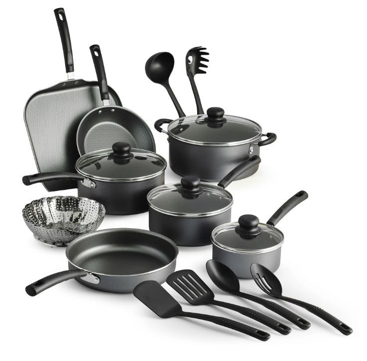 18 Piece Non-stick Cookware Set, Steel Gray