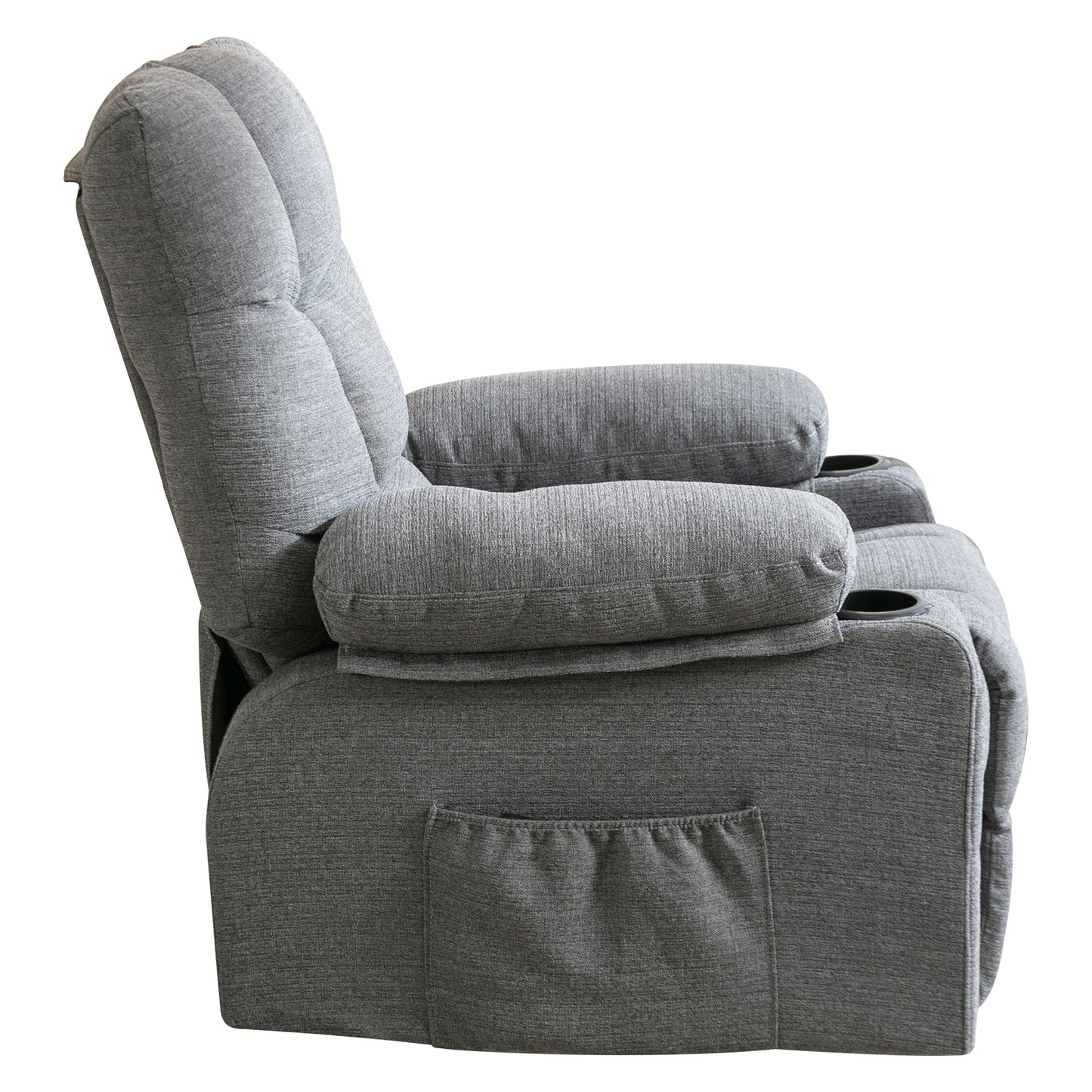 Recliner Chair Massage Heating sofa with USB and side pocket 2 Cup Holders (Grey)