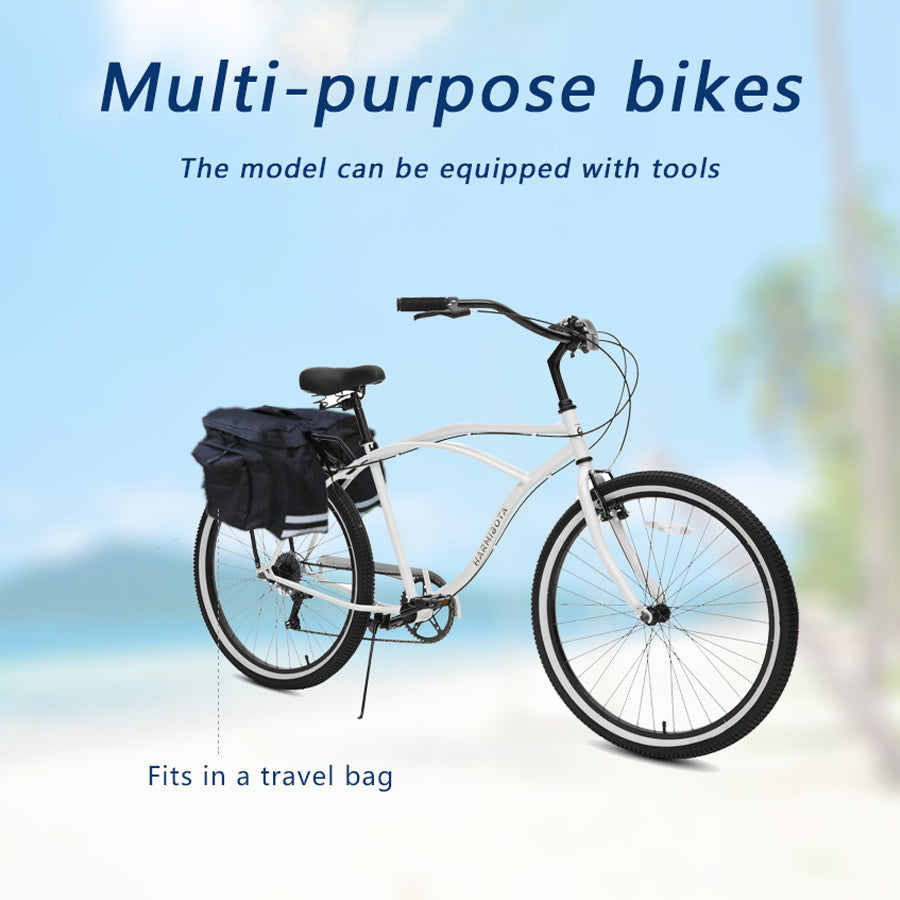 Multifunctional Adult Beach Cruiser Bike, 7-Speed Bike, Multi-Color, 26-Inch Wheels, Men's and Women's