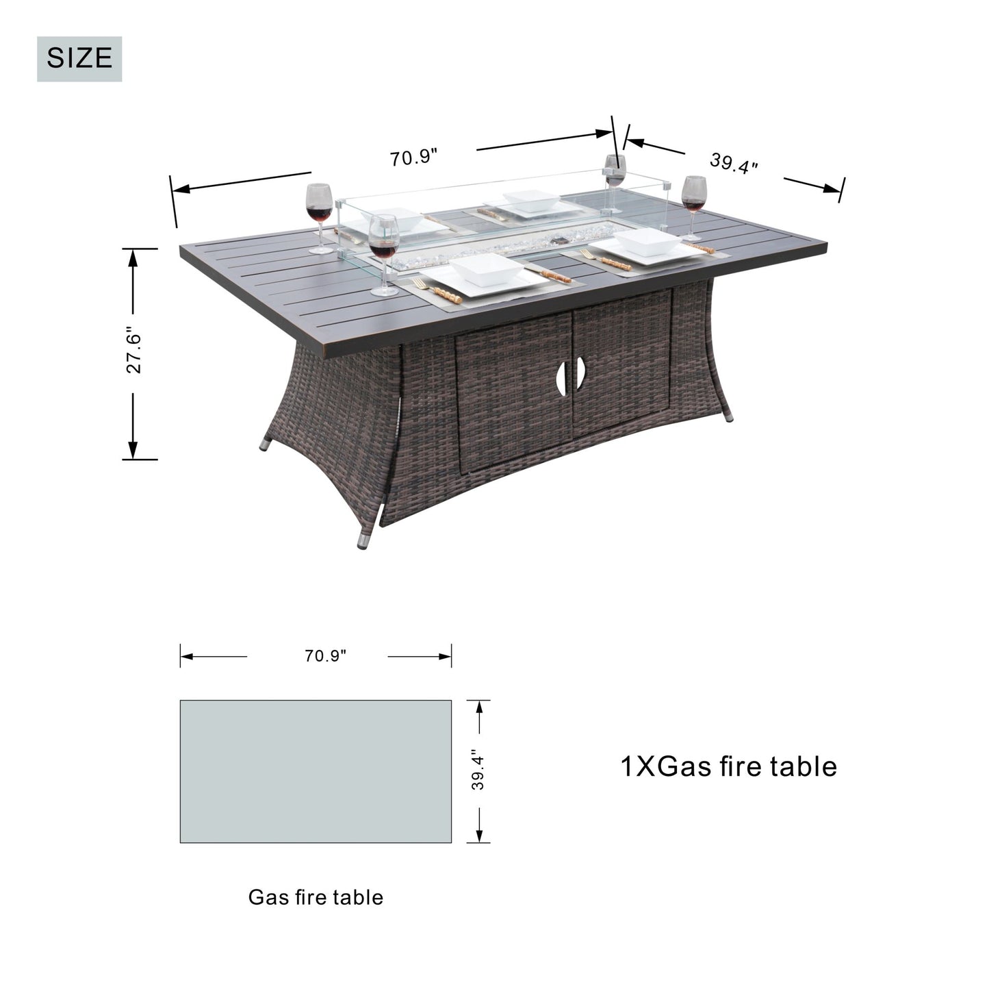 Direct Wicker PE Rattan and Aluminium Patio Dining Fire Pit Table (Table Only)