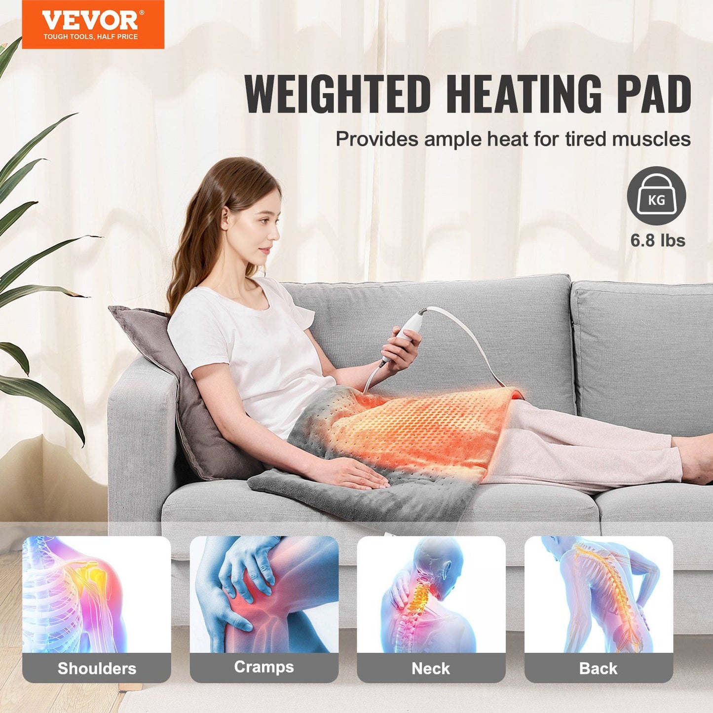 Weighted Heating Pad 17 x 33 in 6.8 lbs Electric Heat Pad for Pain Relief