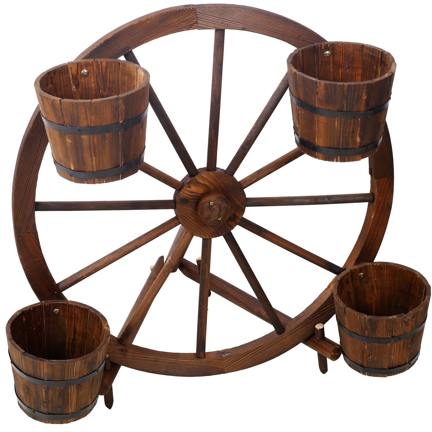 Wood wagon wheel barrel planter,Wagon Wheel Barrel Planter Display