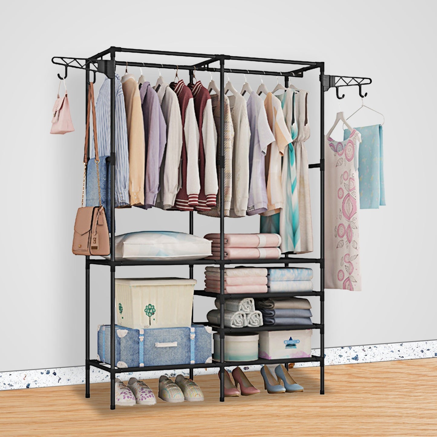 Metal Garment Rack Shoe Clothing Organizer