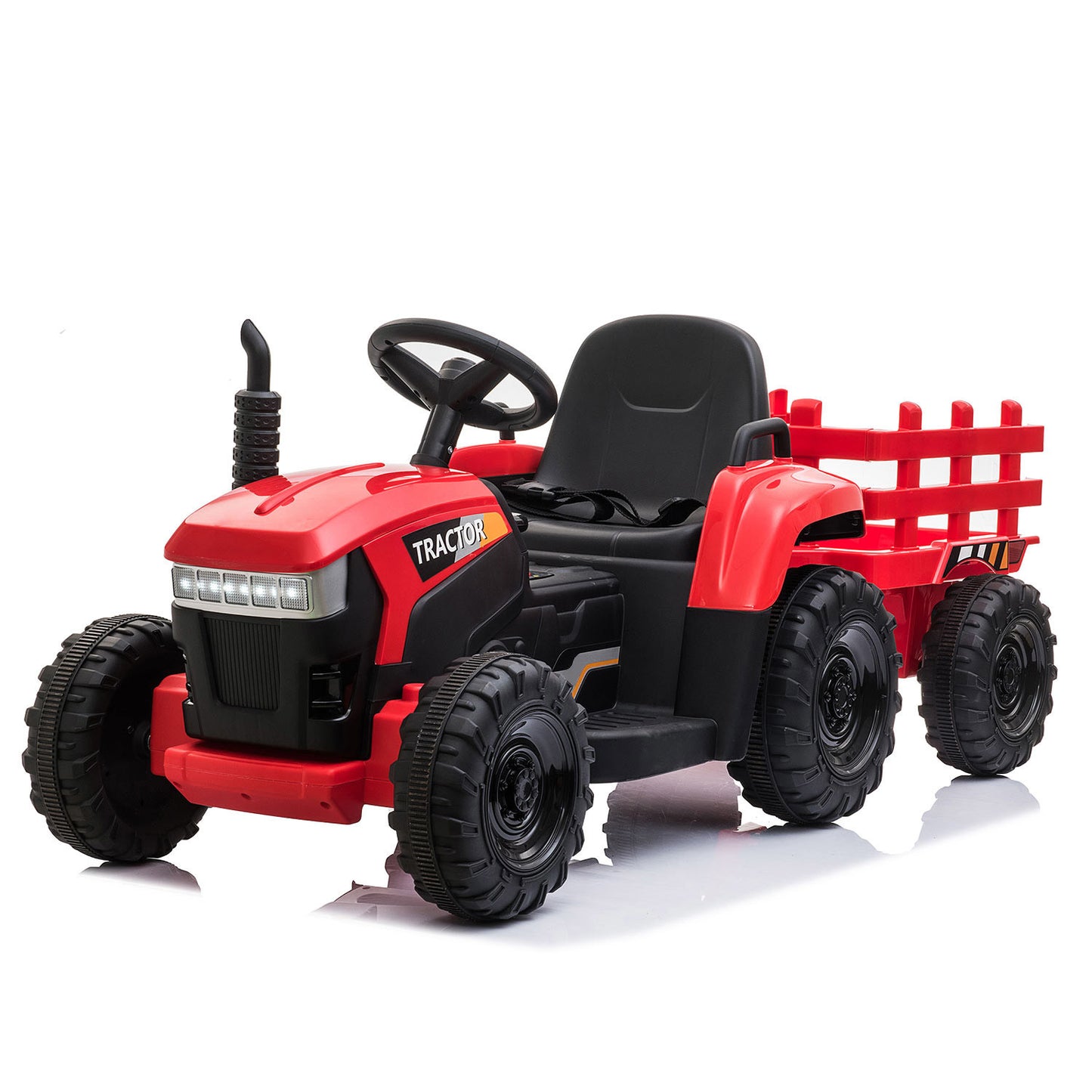 12V Kids Ride On Tractor with Trailer, Battery Powered Electric Car w/ Music, USB, Music, LED Lights, Vehicle Toy for 3 to 6 Ages, Red