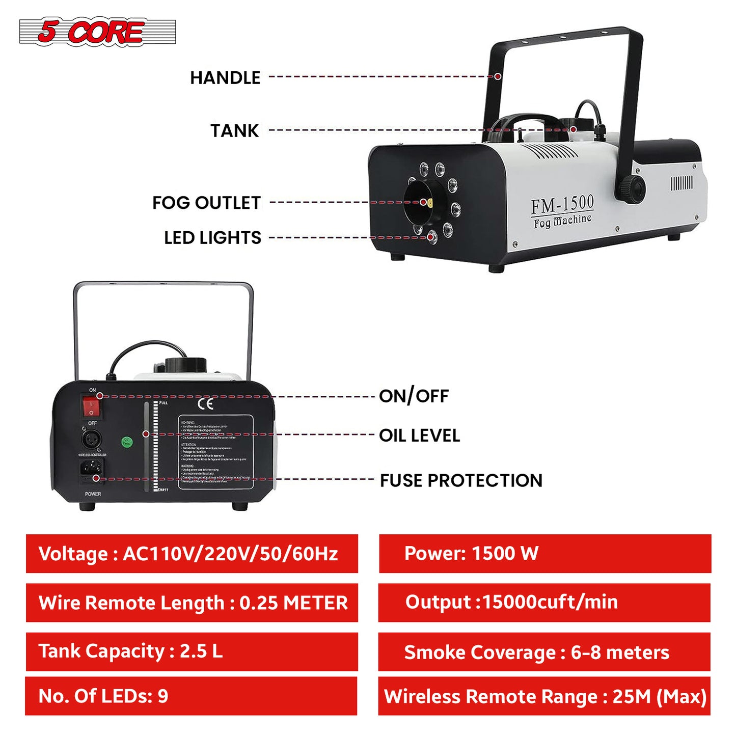 5 Core Fog Machine/ 1500W Smoke Machine