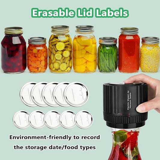 Electric Mason Jar Vacuum Sealer - BINZET Mason Jar Vacuum Sealing Kit For Food Storage, Compatible Wide & Regular Mouth Mason Lids- Canning Jar Mason Jar Vacuum Sealer With LED Countdown Display