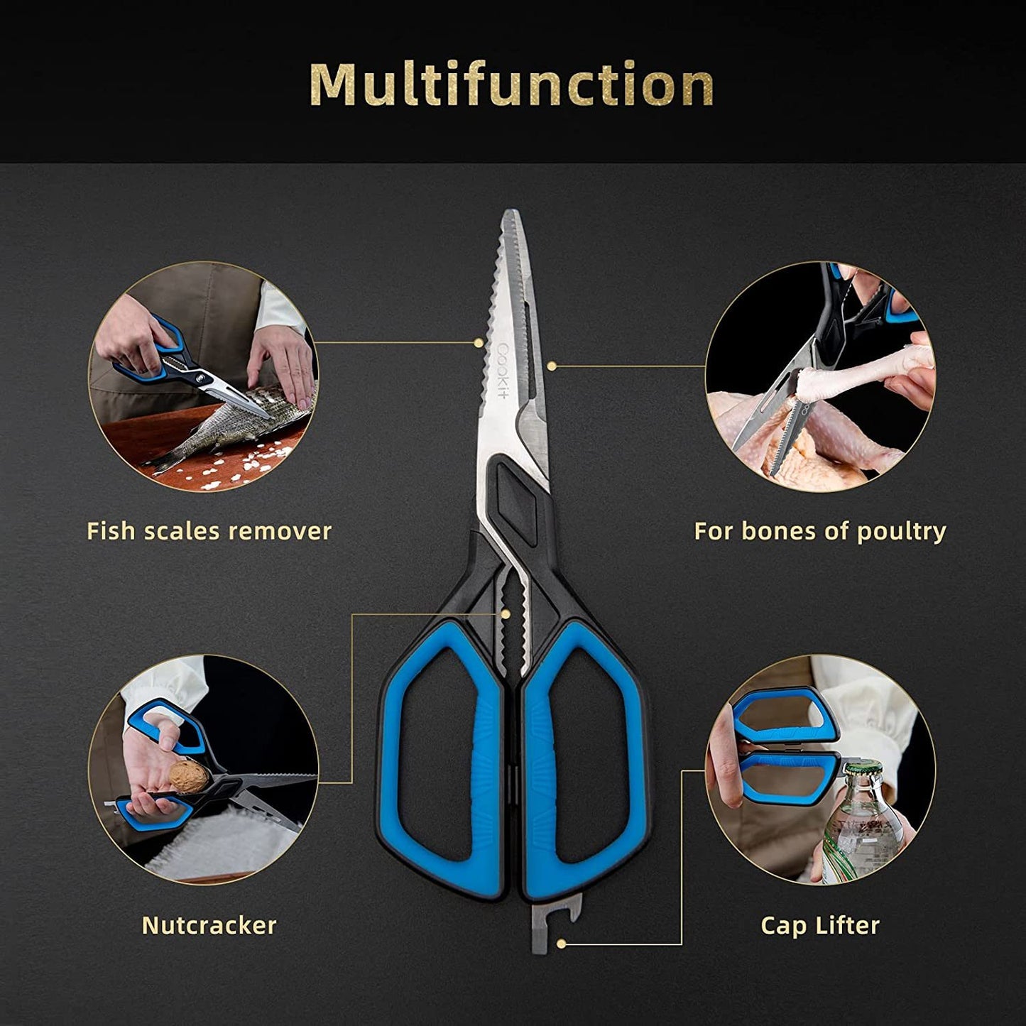 Kitchen Scissors;  Cookit Kitchen Shears Heavy Duty Stainless Steel Chef Shears Utility Come Apart Food Shears for Chicken Poultry Fish Meat Vegetables