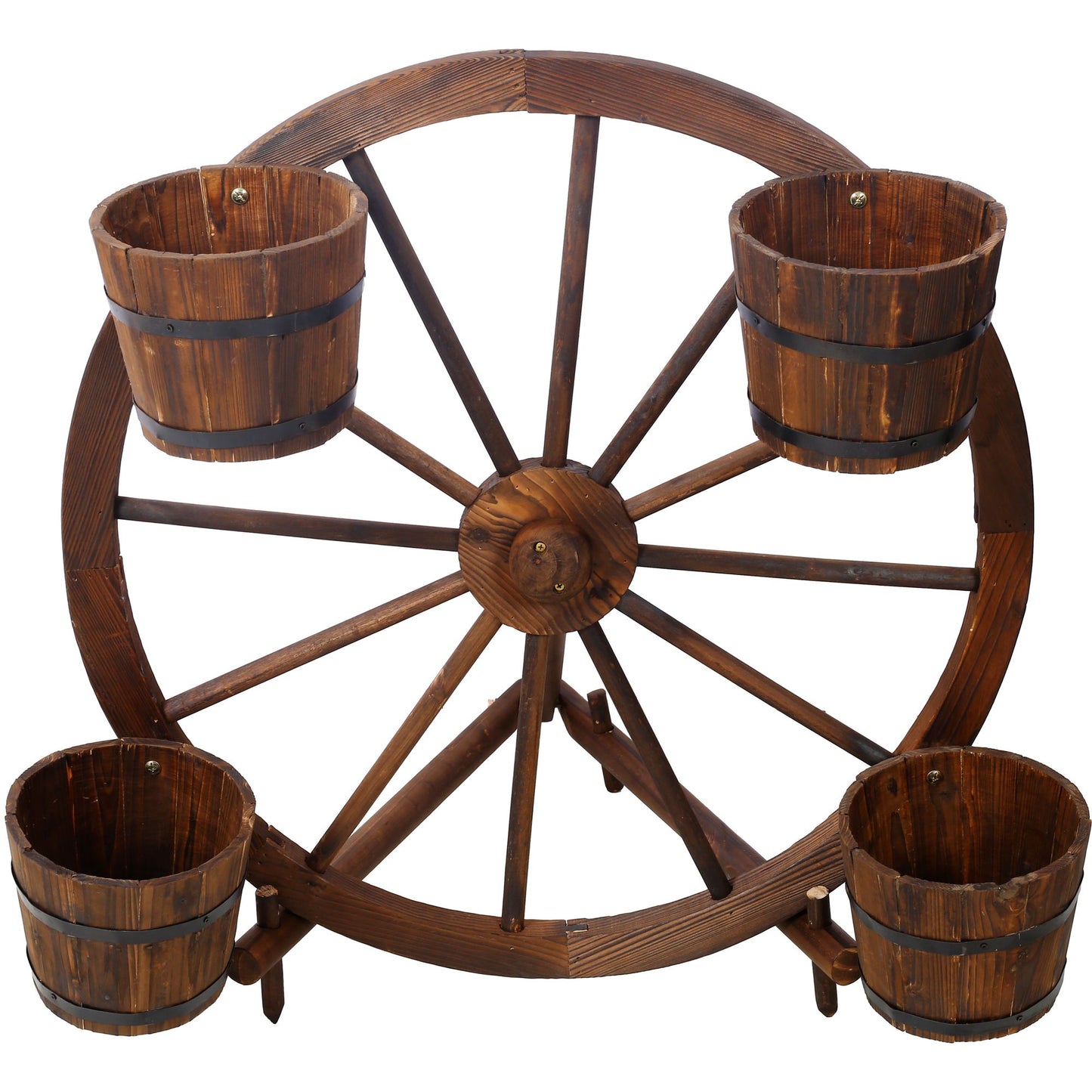 Wood wagon wheel barrel planter,Wagon Wheel Barrel Planter Display