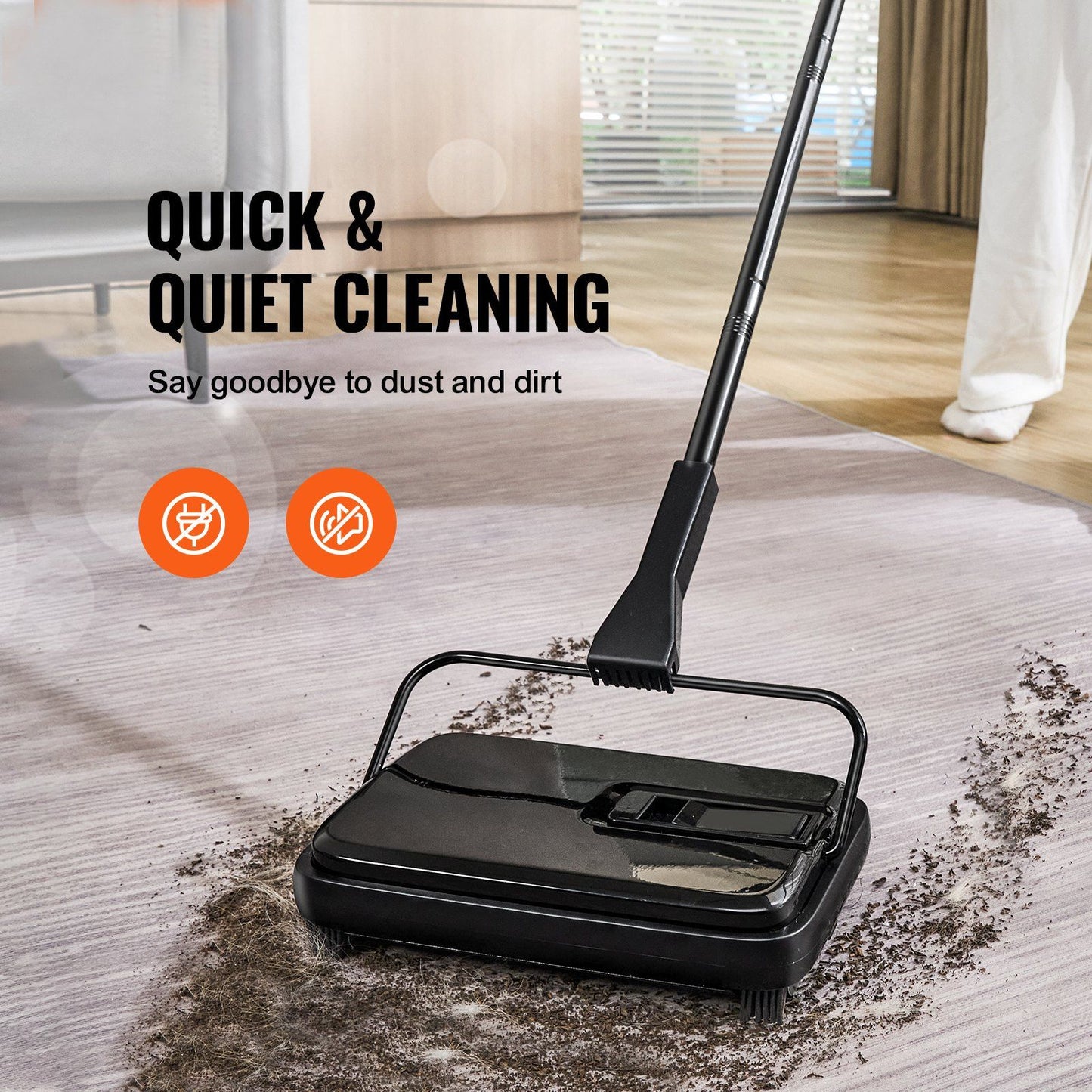 Carpet Sweeper, 7.87 in Sweeping Paths, Floor Sweeper Manual Non Electric