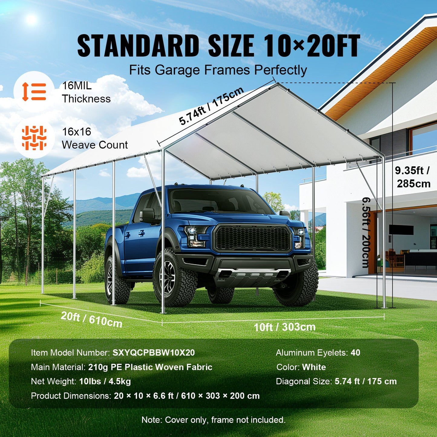 10 x 20 ft Carport Replacement Canopy Cover