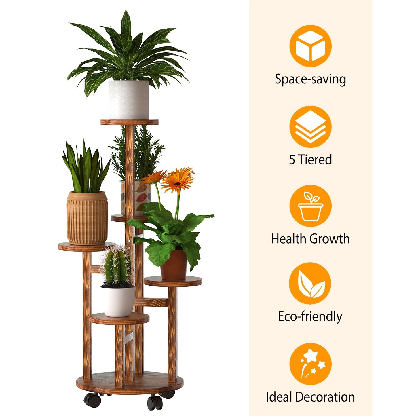 5 Tier Plant Stand with 4 Detachable Wheels