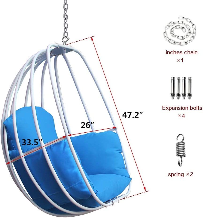 Aluminum Egg Chair; Hanging Swing Chair with Thickness Cushion for Indoor