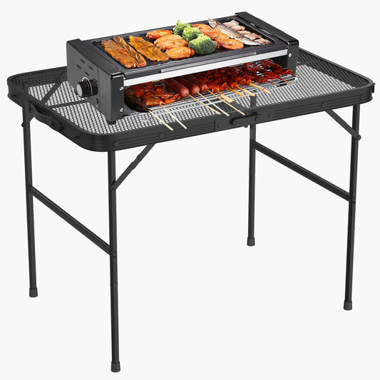 35.62x23.42x25.9in Foldable Camping Table Collapsible Picnic Aluminum Alloy Grill Stand 88LBS Max Load Height Adjustable BBQ Table