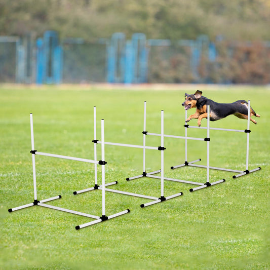 4 Pack Adjustable Dog Agility Jumps with Carry Bag Exercise Dog Jumping Hurdles for Indoor Outdoor Dog Agility Course Game, White