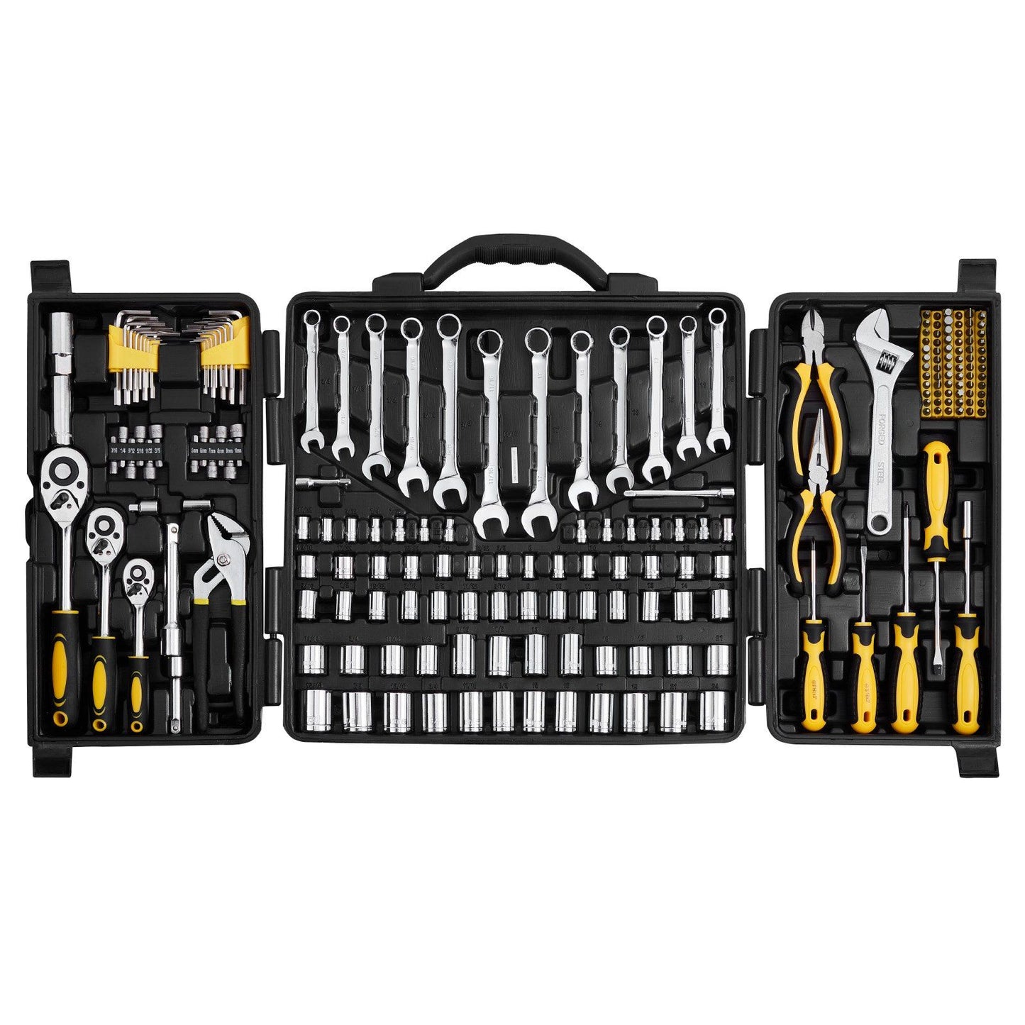 207-Piece Mechanics Tool Set 1/4" 3/8" 1/2" Drive Sockets SAE and Metric