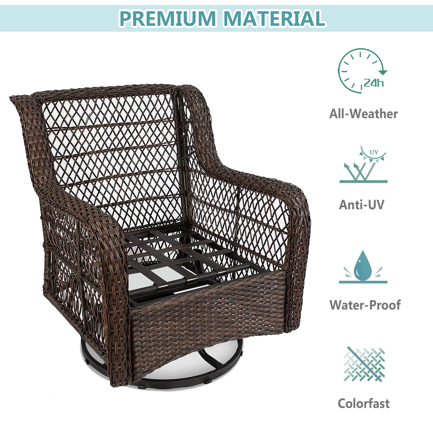 Outdoor Bistro Set 3 Pieces;  Outdoor Resin Wicker Swivel Rocker Patio Chair