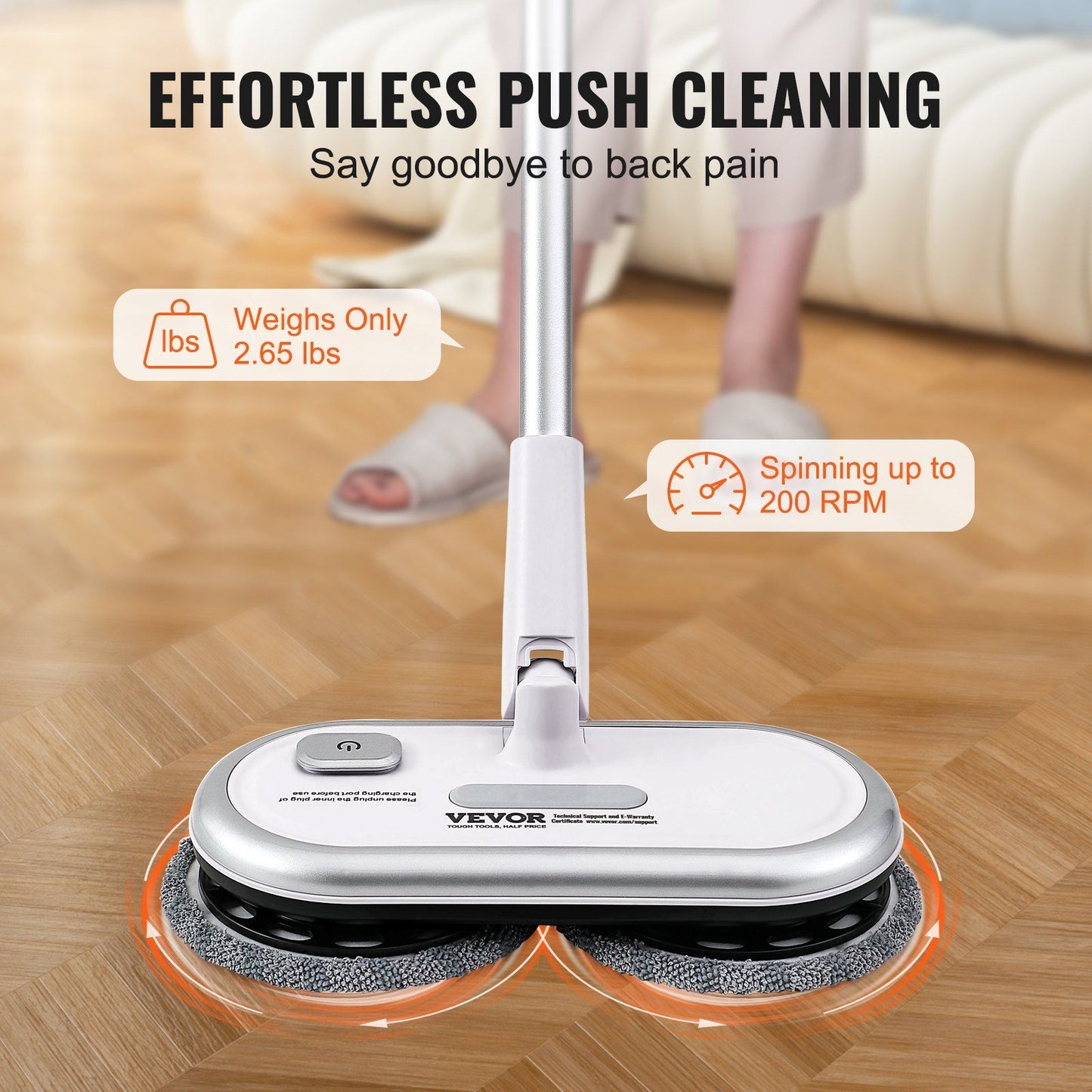 Cordless Electric Mop, Up to 70 mins Powerful Battery